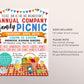 Company Picnic Flyer Editable Template, Staff Employee Customer Appreciation Lunch, Spring Summer Family Picnic Workplace Fundraiser Invite