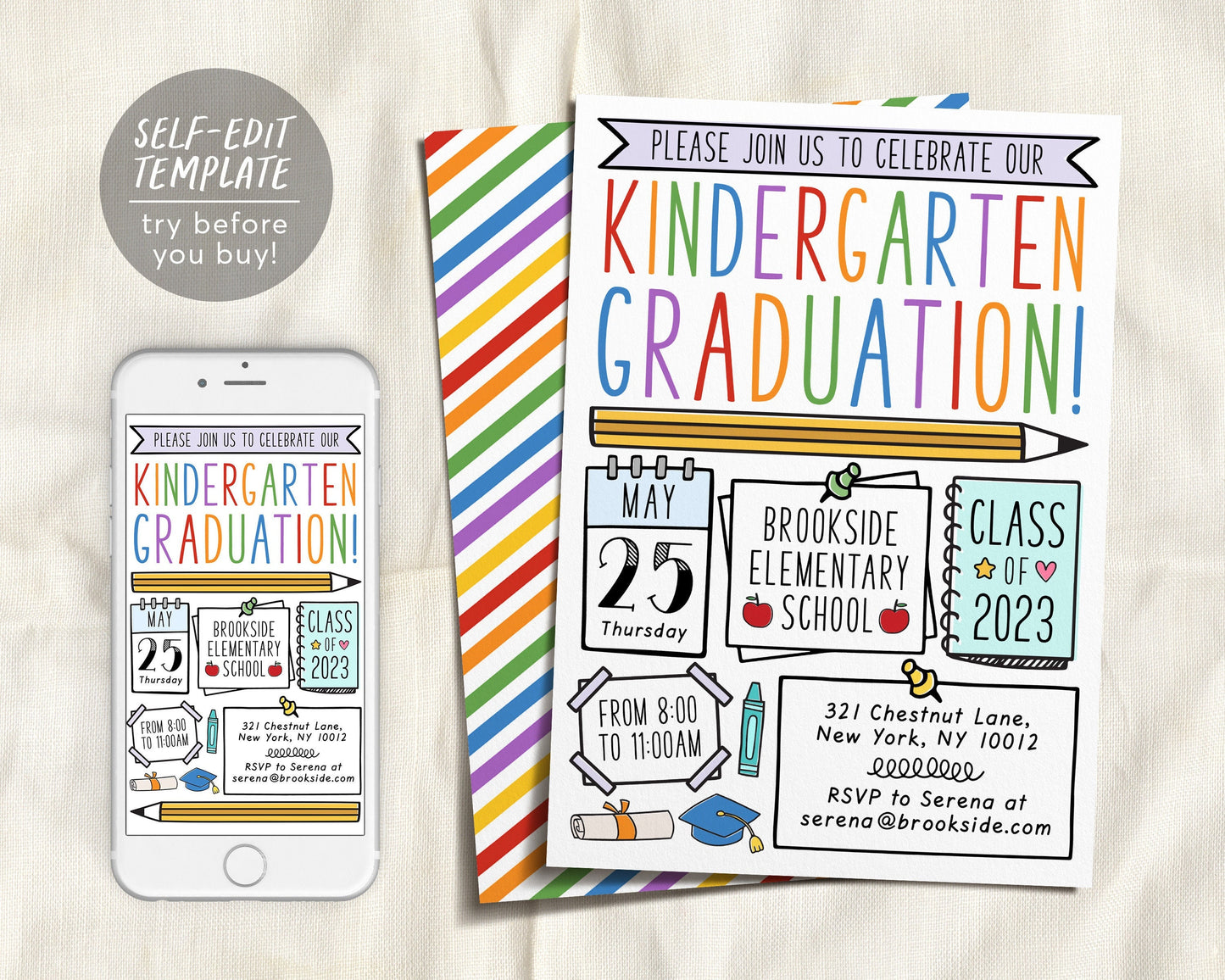 Kindergarten Graduation Invitation Editable Template, Preschool Class Graduation Announcement, Graduation Ceremony Invite Digital Evite