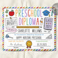 Preschool Graduation Diploma Editable Template, PreK Pre-K Kindergarten Certificate of Completion, Last Day of Preschool Sign Printable