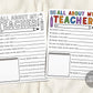 Teacher Appreciation Week Printable, Teacher Coloring Page Survey Elementary Kindergarten, Teacher Thank You, All About My Teacher Download