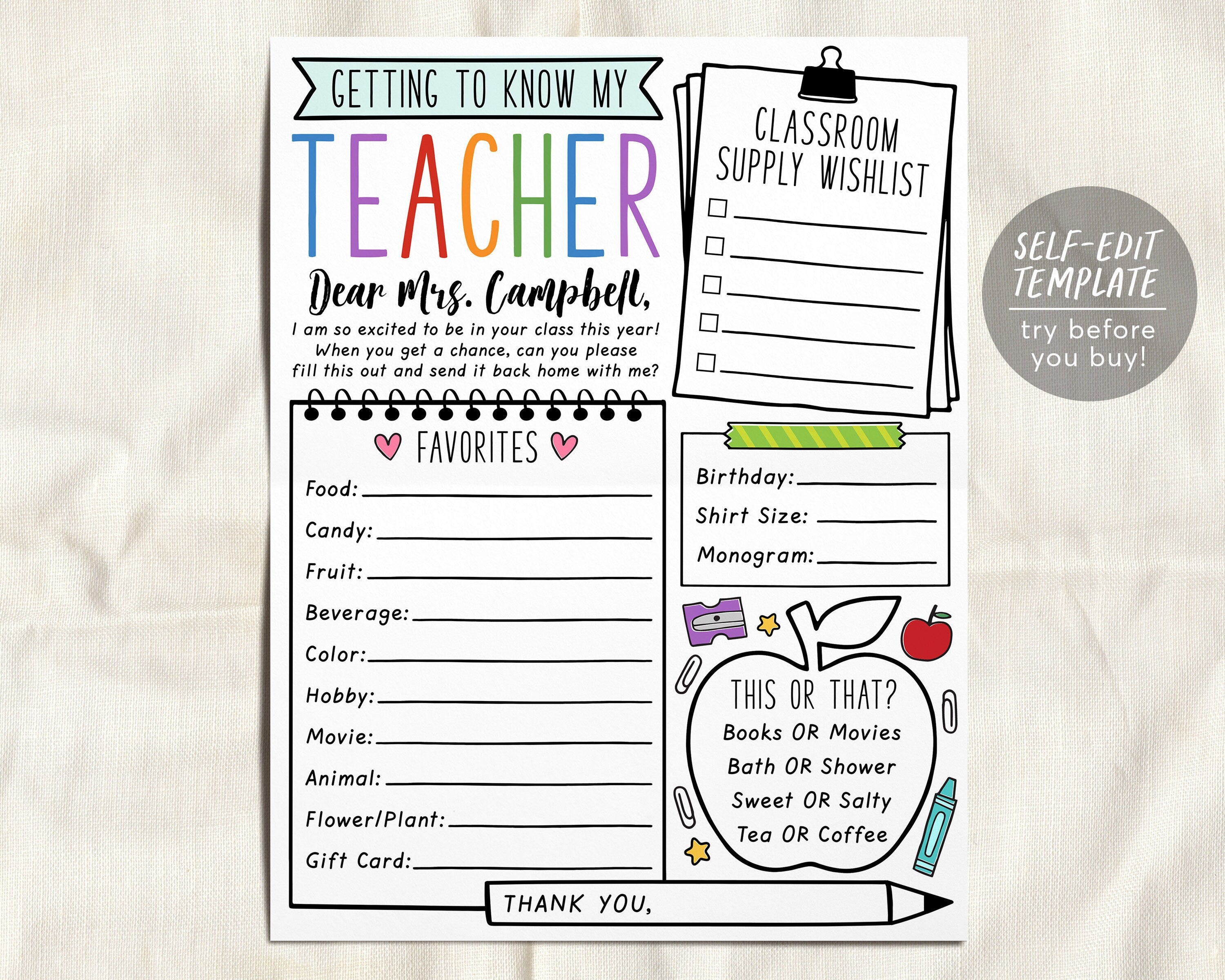 Favorites Teacher Survey Editable Template Getting To Know My Teacher Puff Paper Co Favorites Teacher Survey Editable Template Getting To Know My Teacher Puff Paper Co