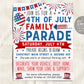 4th of July Family Parade Flyer Invitation Editable Template, Independence Day Bike Parade, Block Party Fourth of July Celebration Summer