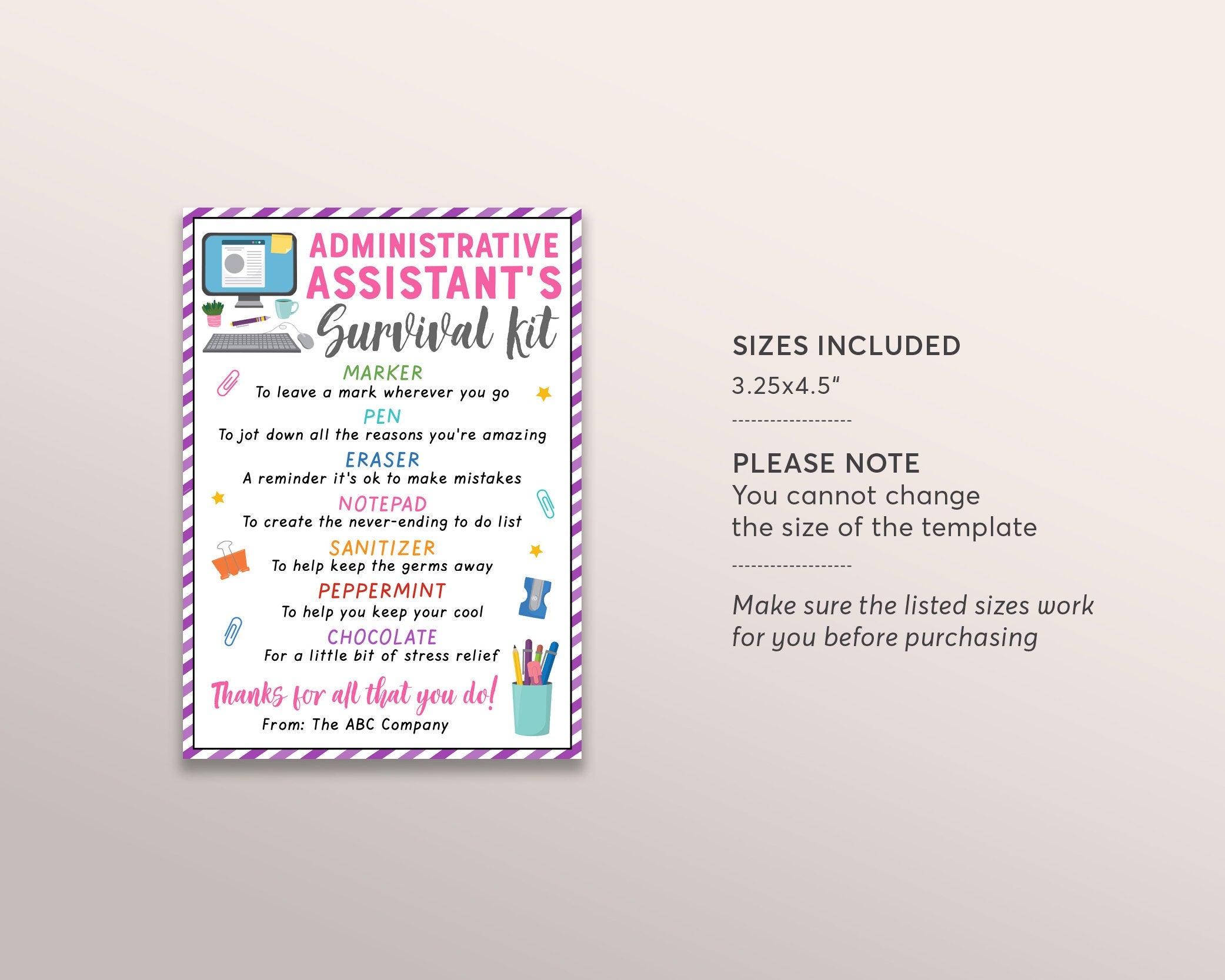 Administrative Assistant Survival Kit T Tags Editable Template Adm Puff Paper Co 1608