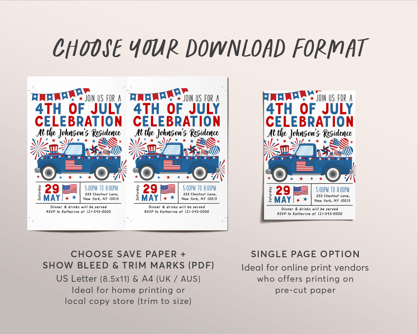 4th of July Invitation Editable Template, Fourth of July Celebration Parade Truck Invite, Independence Day BBQ American Flag Patriotic