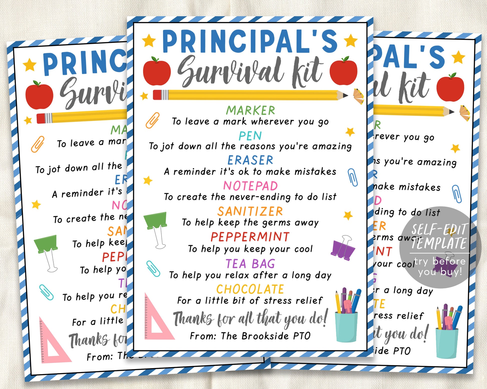 School Principal Survival Kit Editable Template, Principal Appreciatio –  Puff Paper Co