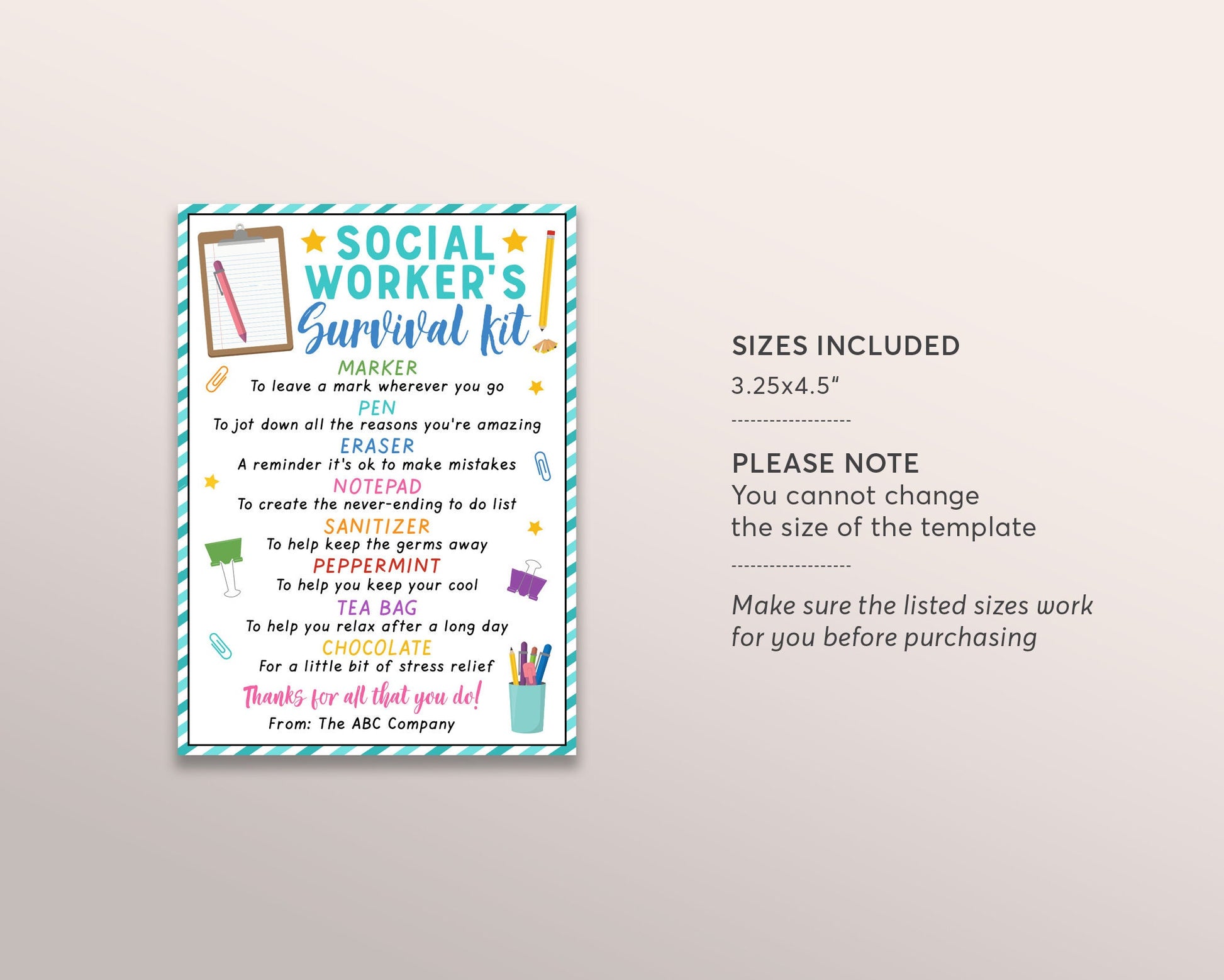 Social Worker Survival Kit Gift Tags Social Worker 