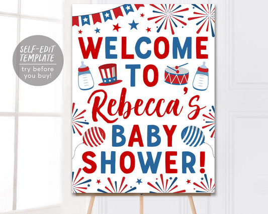 4th of July Baby Shower Party Welcome Sign Editable Template, Fourth of July Baby Sprinkle Decorations, Independence Day Patriotic Poster
