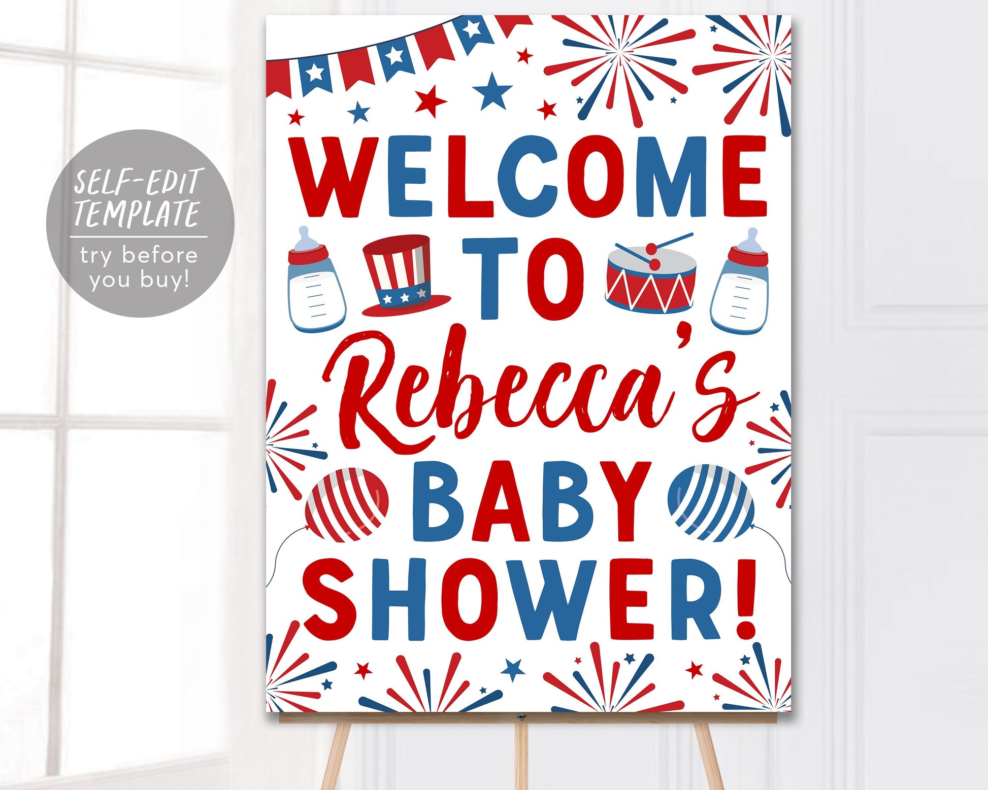 4th of July Baby Shower Party Welcome Sign Editable Template