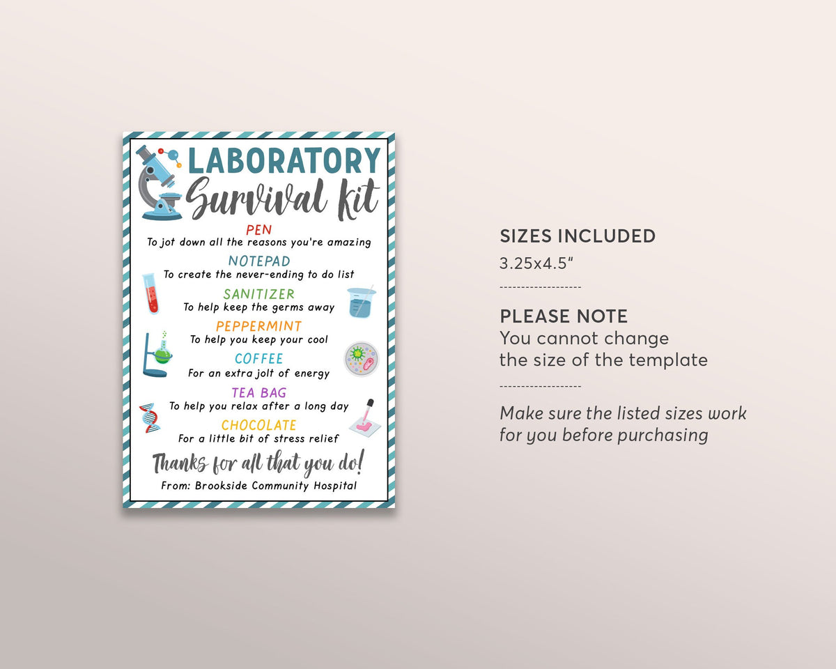 Laboratory Survival Kit Gift Tags Editable Template, Medical Lab Gifts ...