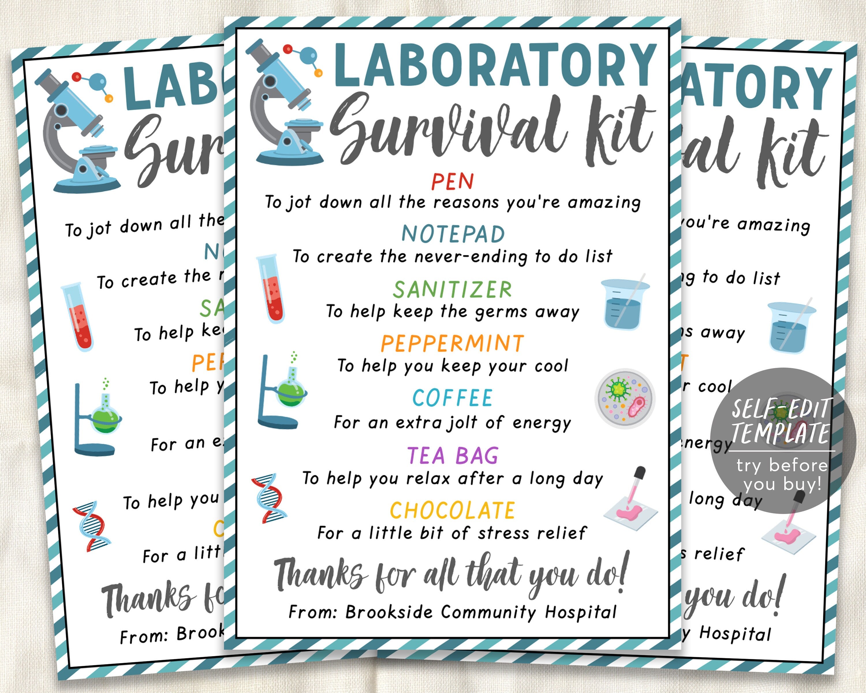 Laboratory Survival Kit Gift Tags Editable Template, Medical Lab Gifts ...