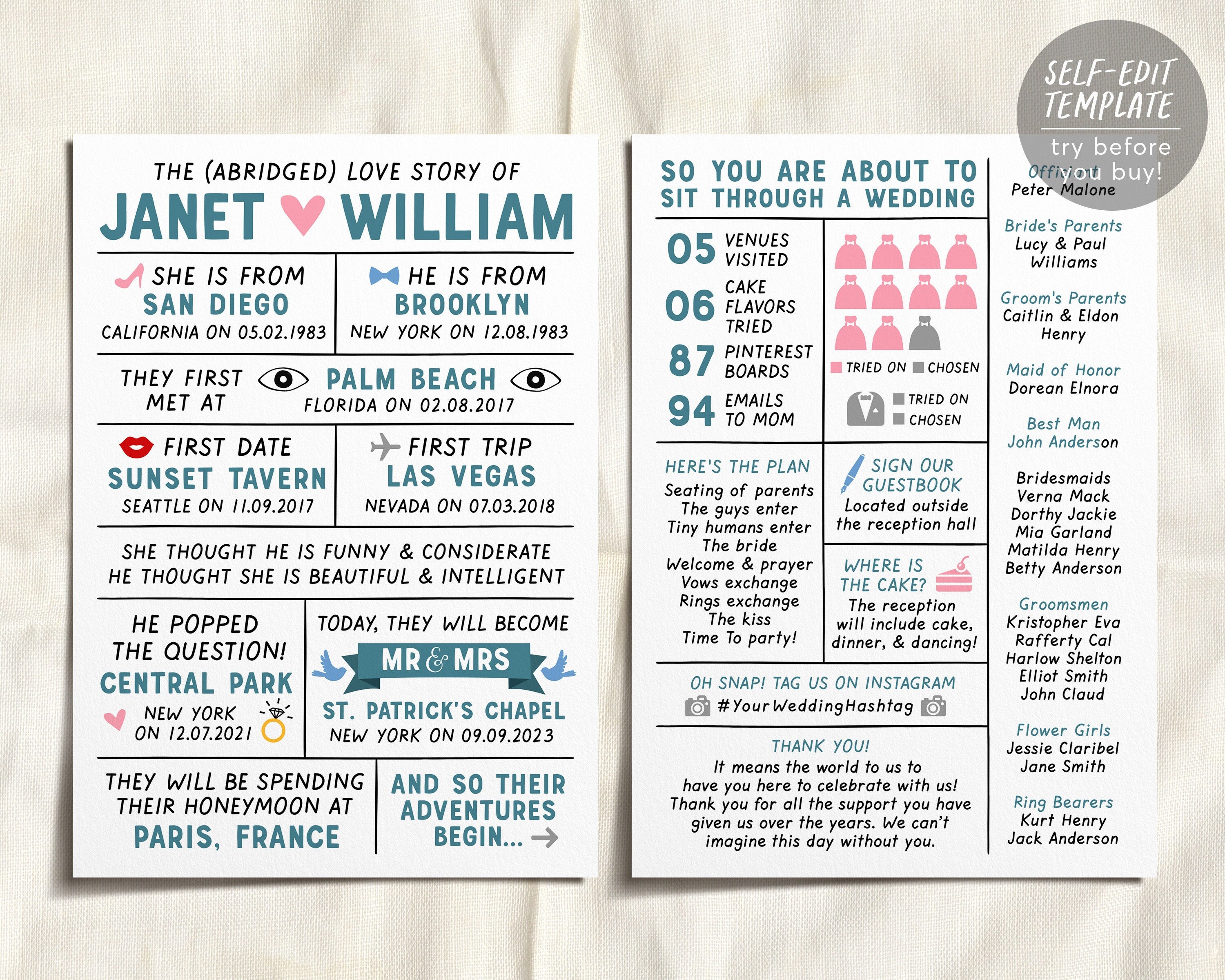 Infographic Wedding hot Program - Fun Wedding Program - Fun Facts Wedding Program - Digital Design Wedding Program - Unique Wedding Program