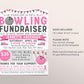 Cancer Bowling Fundraiser Flyer Editable Template, Breast Cancer Medical Fundraising Benefit Event, Bowling Night Invite, Nonprofit Charity