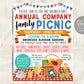 Company Picnic Flyer Editable Template, Staff Employee Customer Appreciation Lunch, Spring Summer Family Picnic Workplace Fundraiser Invite