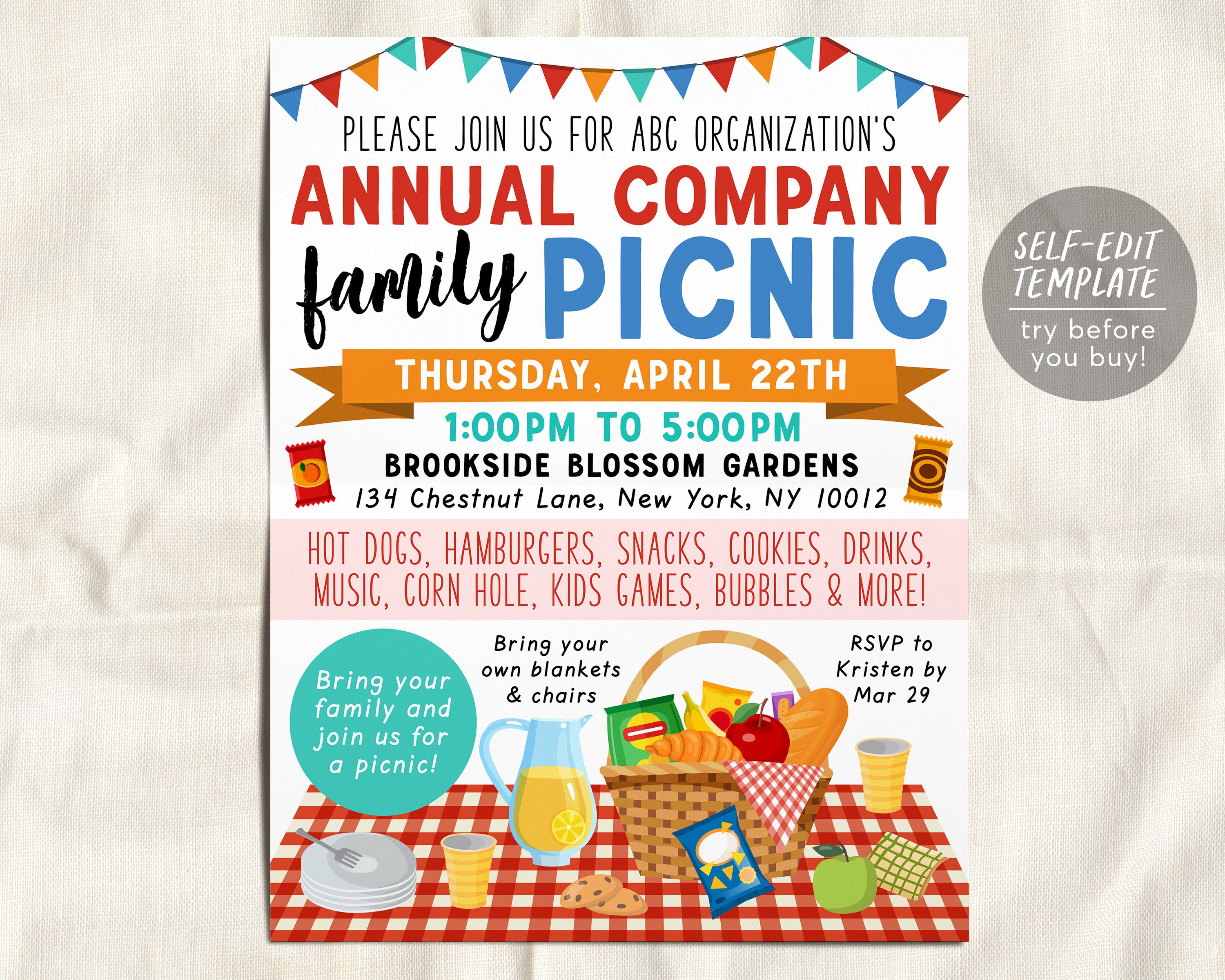 Company Picnic Flyer Editable Template, Staff Employee Customer Apprec Company Picnic Flyer Editable Template, Staff Employee Customer Apprec