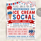 4th of July Ice Cream Social Flyer Editable Template, Independence Day Fourth of July Block Party Invite, Summer Fundraiser Poster School
