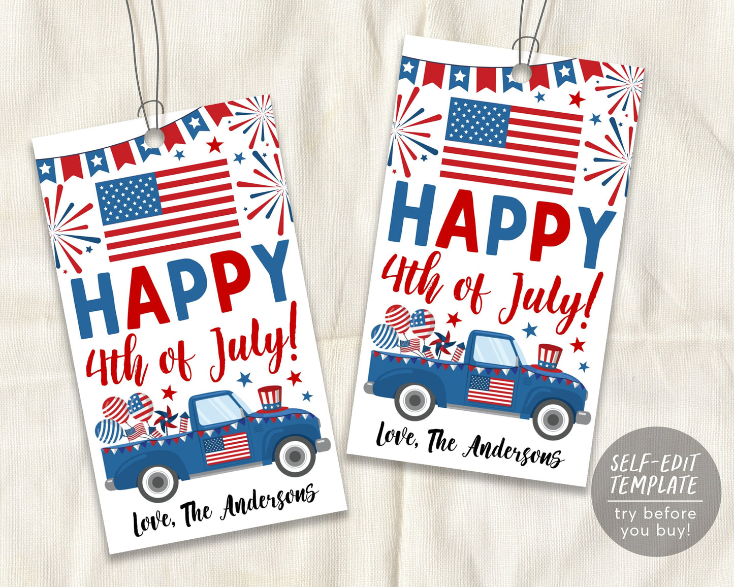 4th Of July Favor Tags Editable Template, Patriotic Fourth Of July Independence Day Gift Tag, American Flag Stars And Stripes Treat Tags