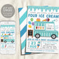 Ice Cream Truck Invitation Editable Template, I Scream You Scream We All Scream Four Ice Cream 4th Birthday Party, Unisex Boy Invite Evite