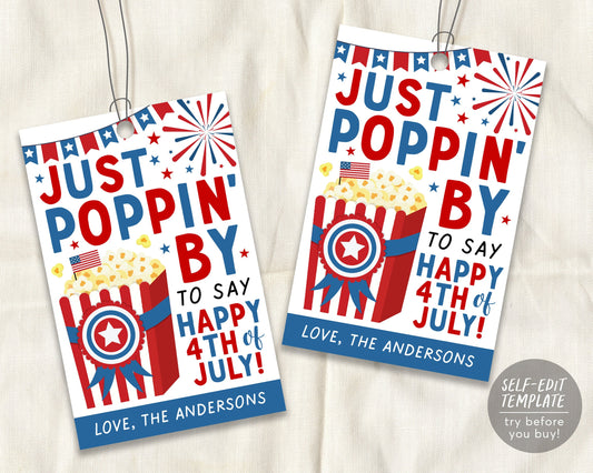 4th of July Popcorn Gift Tag Editable Template, Patriotic Fourth Of July Gift Tag, Customer Teacher Staff Nurse Appreciation Thank You Tag