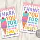 Ice Cream Birthday Party Thank You Gift Tag Editable Template, Ice Cream Sweet One Girl Pastel Summer Favor Tags Printable, Instant Download