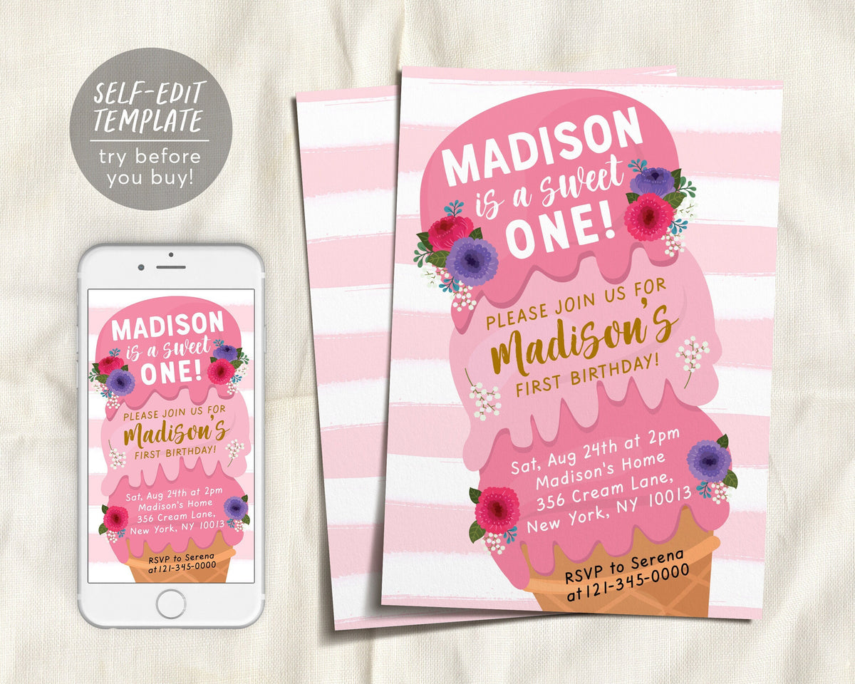 First Round Invitations Editable 1st Birthday Invitation Cards Templates