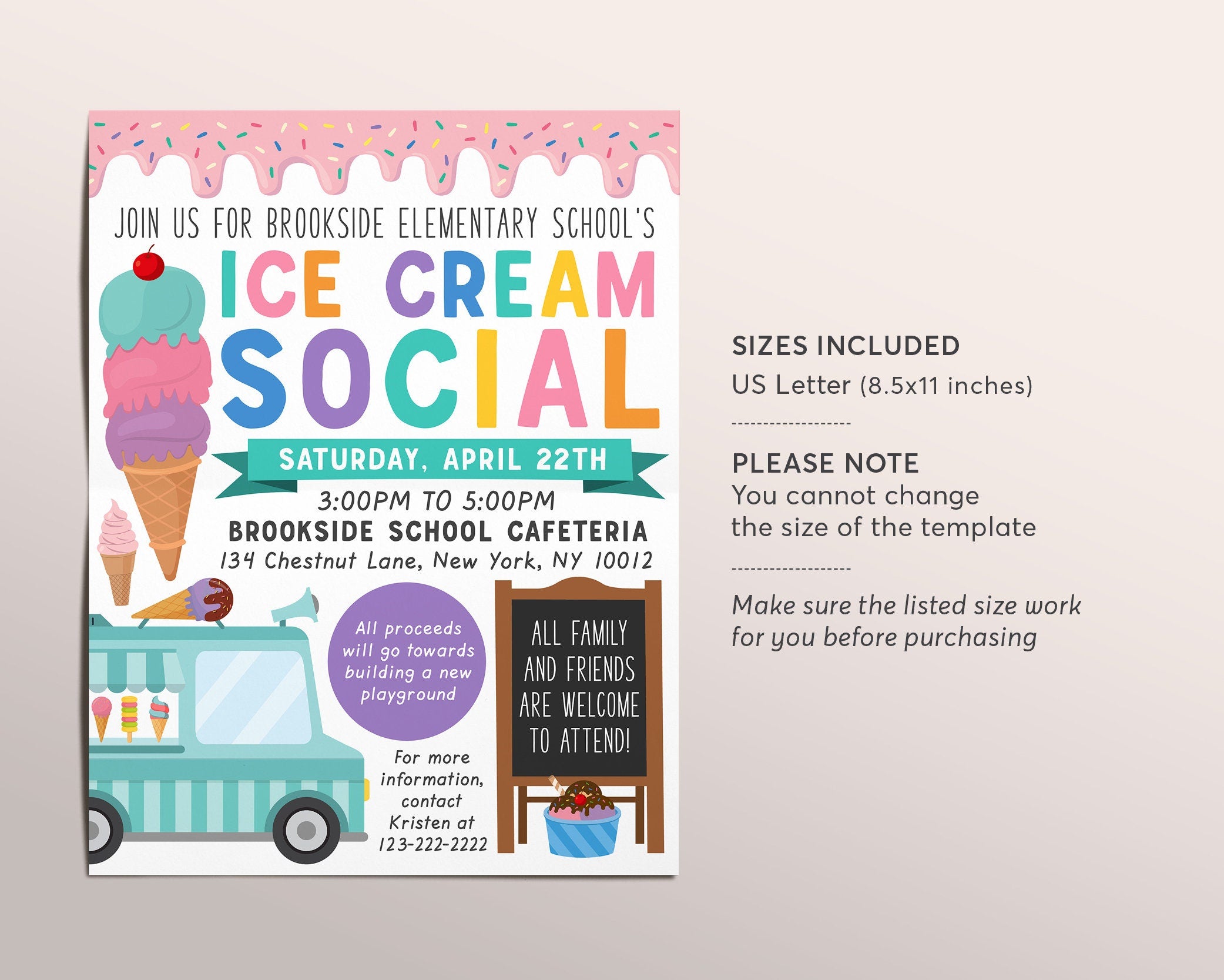 Ice Cream Social Flyer Editable Template, Teacher Appreciation Week, S ...