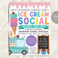 Ice Cream Social Flyer Editable Template, Teacher Appreciation Week, Summer Ice Cream Truck Cart Fundraiser Poster School, Church PTA PTO