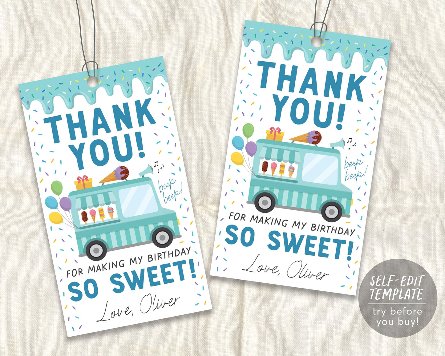 Ice Cream Birthday Party Thank You Gift Tag Editable Template, Ice Cre –  Puff Paper Co