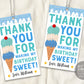 Ice Cream Birthday Party Thank You Gift Tag Editable Template, Ice Cream Sweet One Boy Unisex Summer Favor Tags Printable, Instant Download