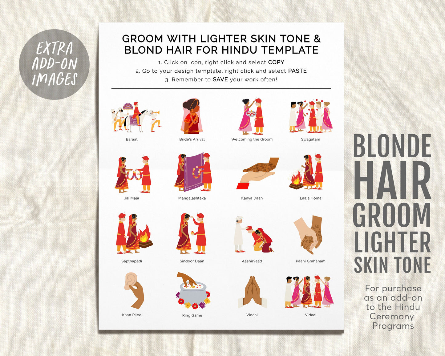 Blonde Hindu Groom With Lighter Skin Tone, Add-On Listing For The Hindu Ceremony Program