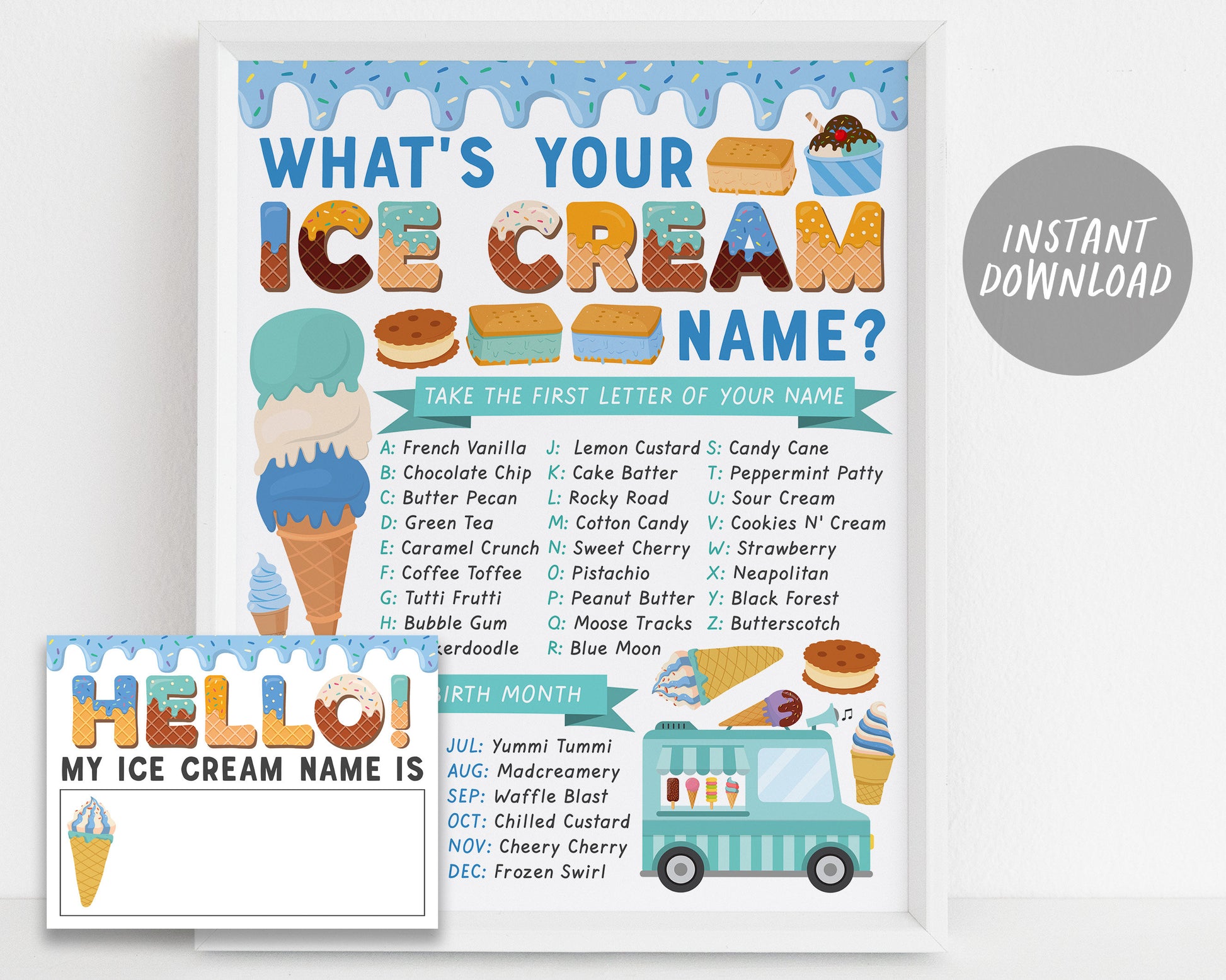 Whats Your Ice Cream Name Game, Ice Cream Name Sign Printable, Boy Sum –  Puff Paper Co