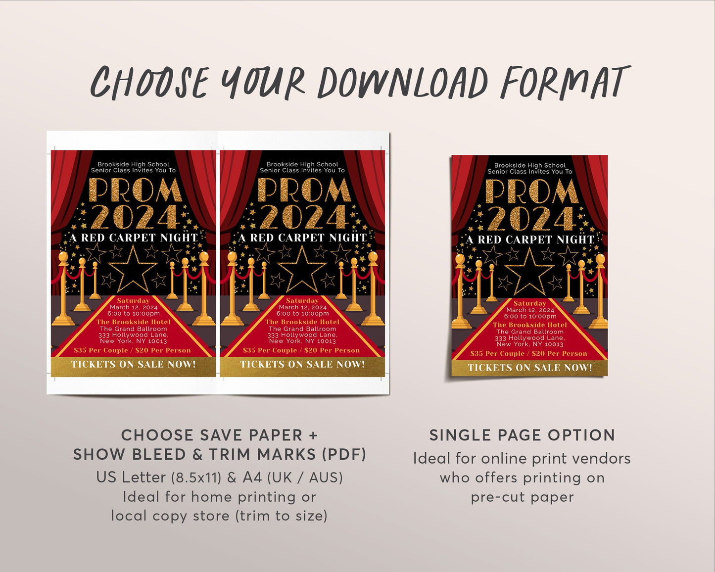 Red Carpet Prom Dance BUNDLE Set Editable Template, VIP Access Junior Senior Homecoming Flyer Invitation Ticket, High School Gala Ticket