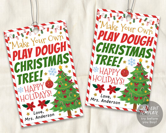 Make Your Own Play Dough Christmas Tree Gift Tags Editable Template