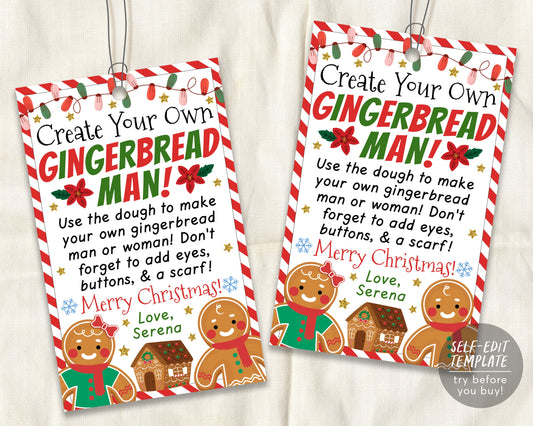 Create Your Own Gingerbread Man Gift Tags Editable Template,