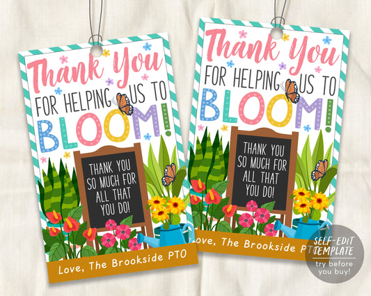 Thank You For Helping Us Bloom Gift Tags Editable Template