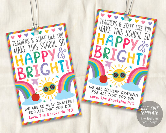 Rainbow Happy And Bright Appreciation Gift Tag Editable Template
