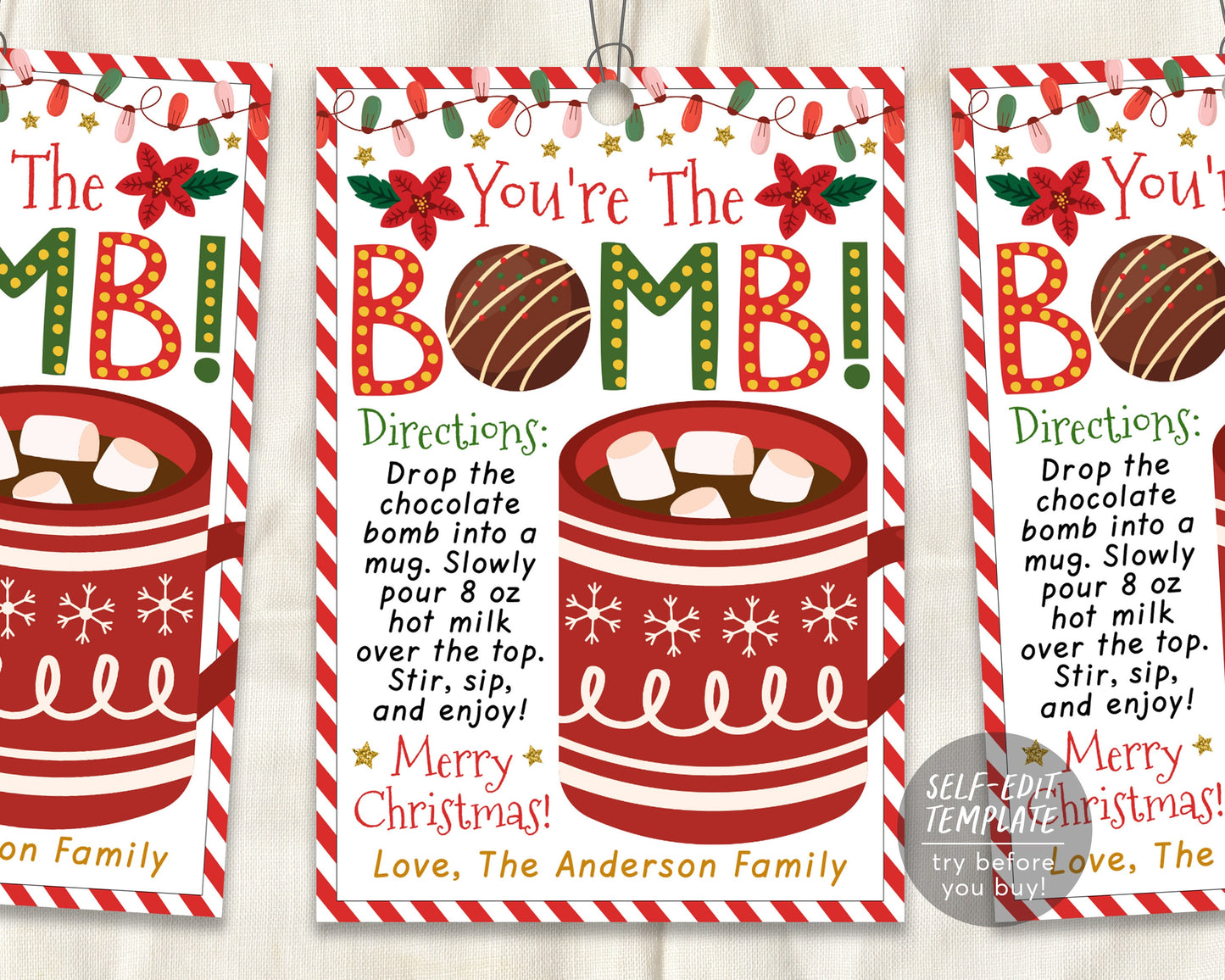 Hot Chocolate Bomb Christmas Gift Tag Editable Template