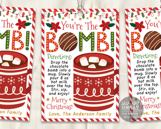 Hot Chocolate Bomb Christmas Gift Tag Editable Template