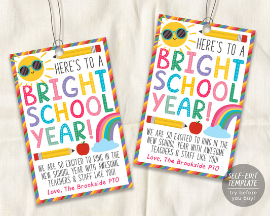 Bright School Year First Day of School Gift Tags Editable Template