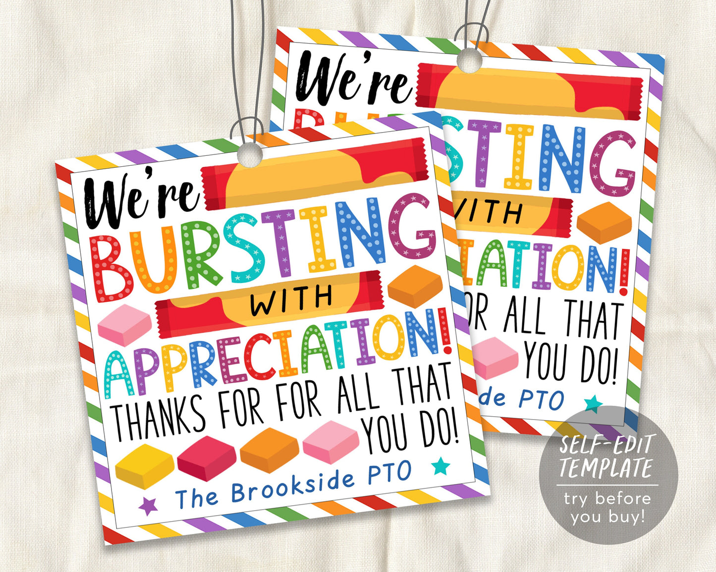 Bursting with Appreciation Gift Tag Editable Template