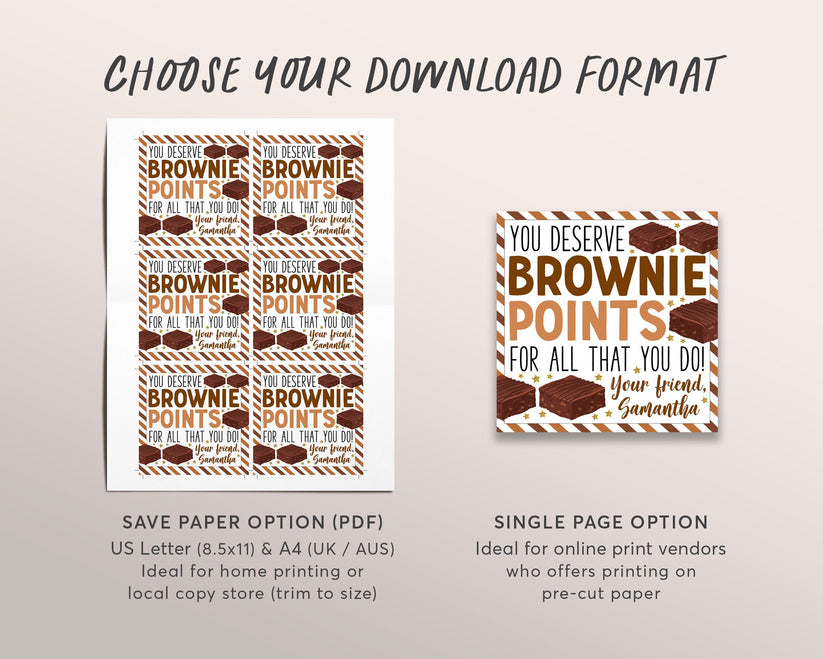 Brownie Favor Tags Editable Template, You Deserve Brownie Points, Empl ...