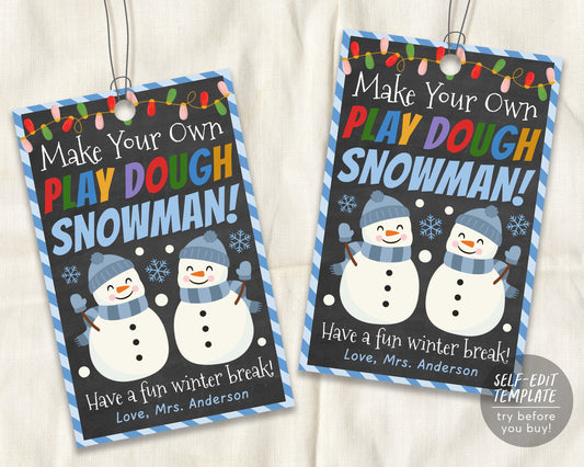 Make Your Own Play Dough Snowman Gift Tags Editable Template