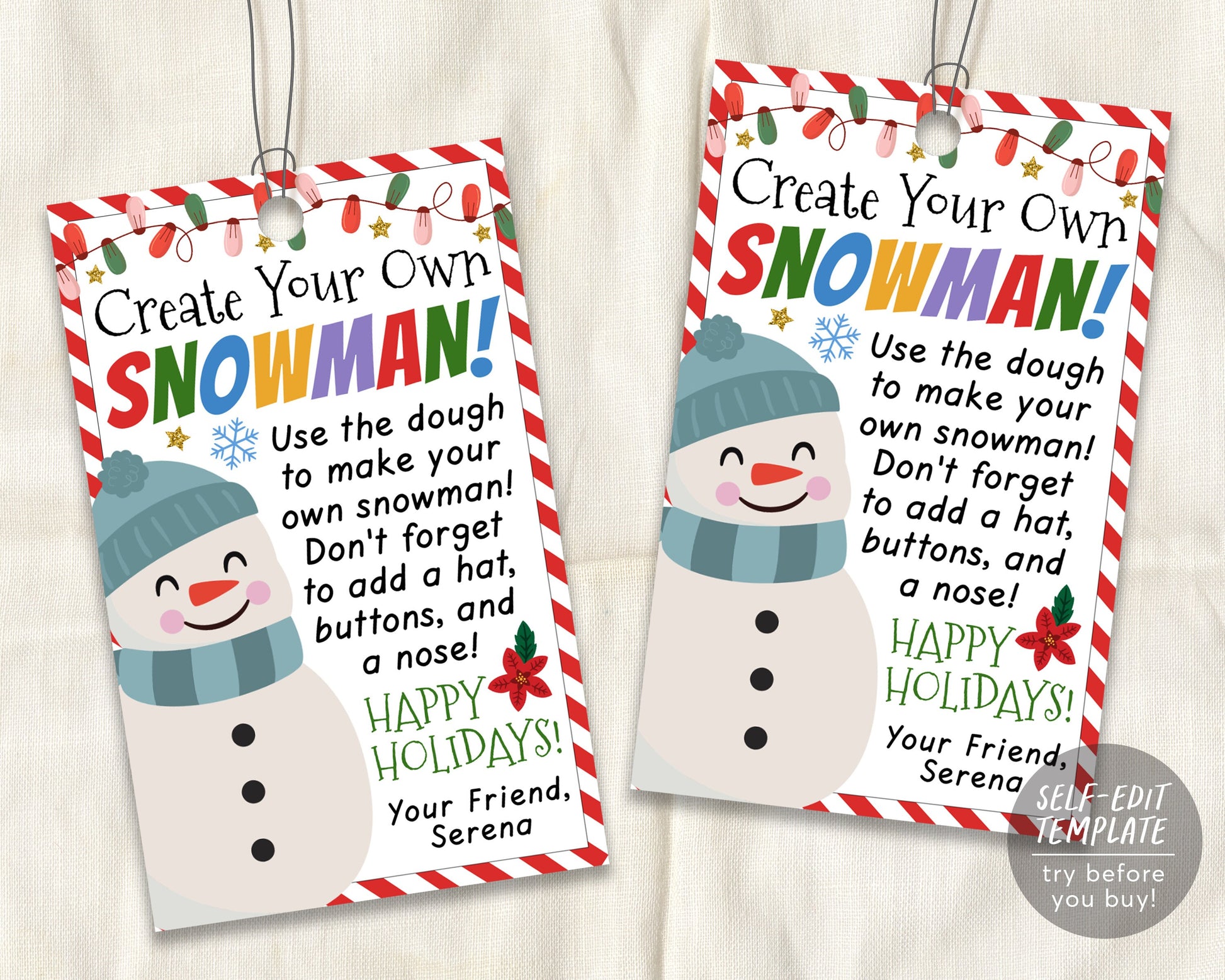 Create Your Own Snowman Gift Tags Editable Template, Winter Break