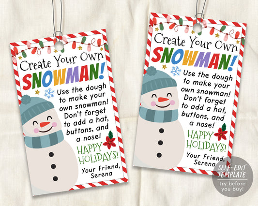 Create Your Own Snowman Gift Tags Editable Template