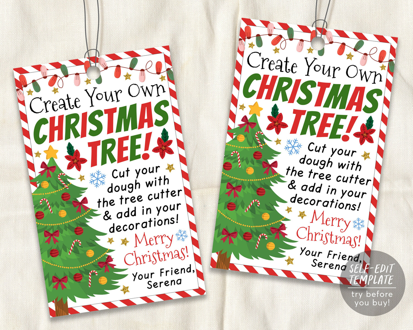 Create Your Own Christmas Tree Gift Tags Editable Template