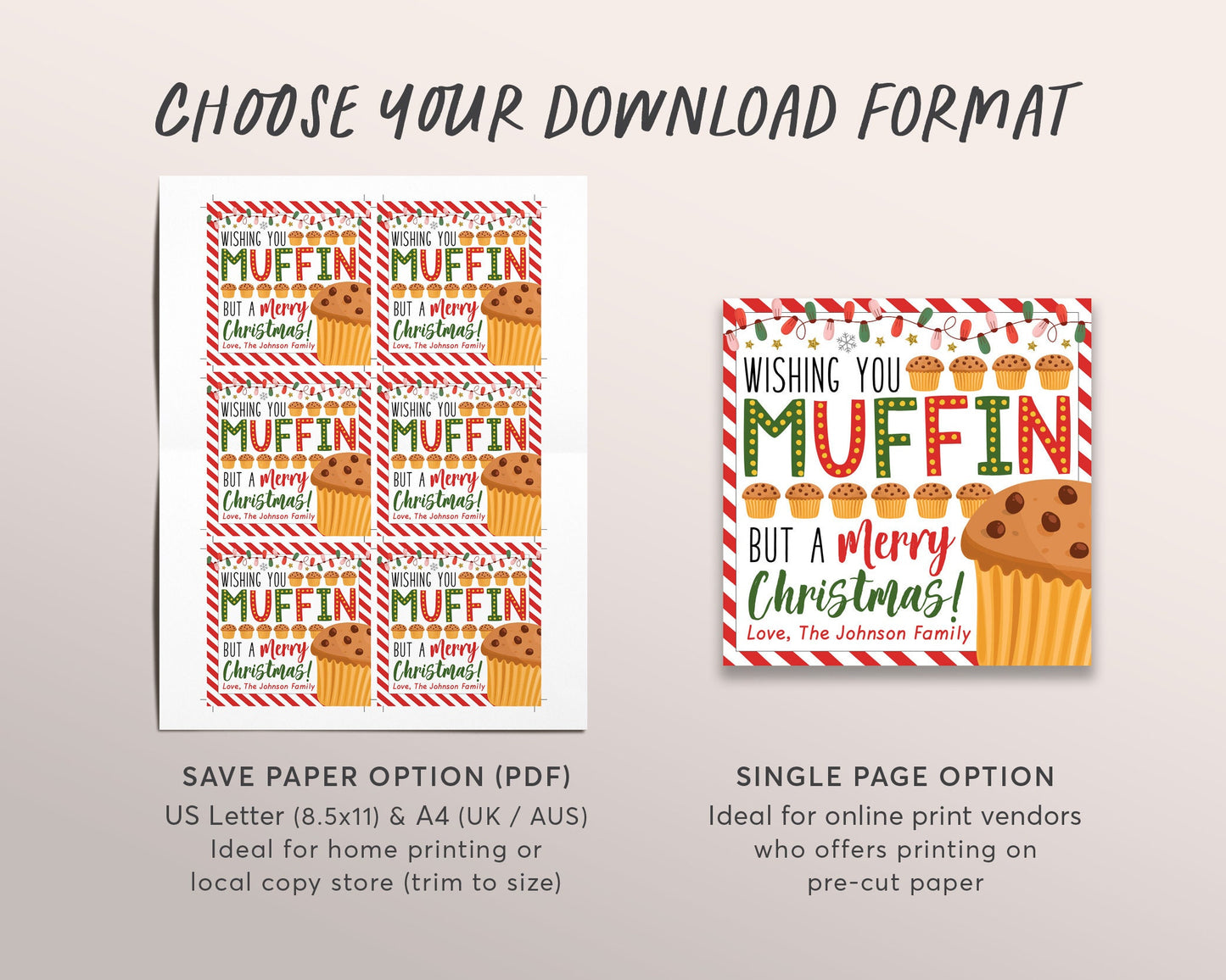 Holiday Muffin Gift Tags Editable Template, Wishing You Muffin But A Merry Christmas Xmas Treat Teacher Staff Employee Appreciation PTO PTA