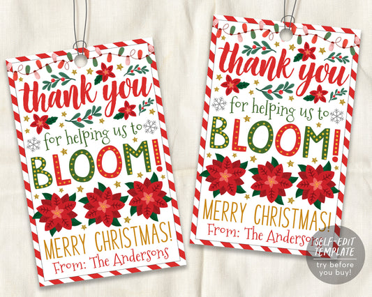 Christmas Floral Gift Tags Editable Template