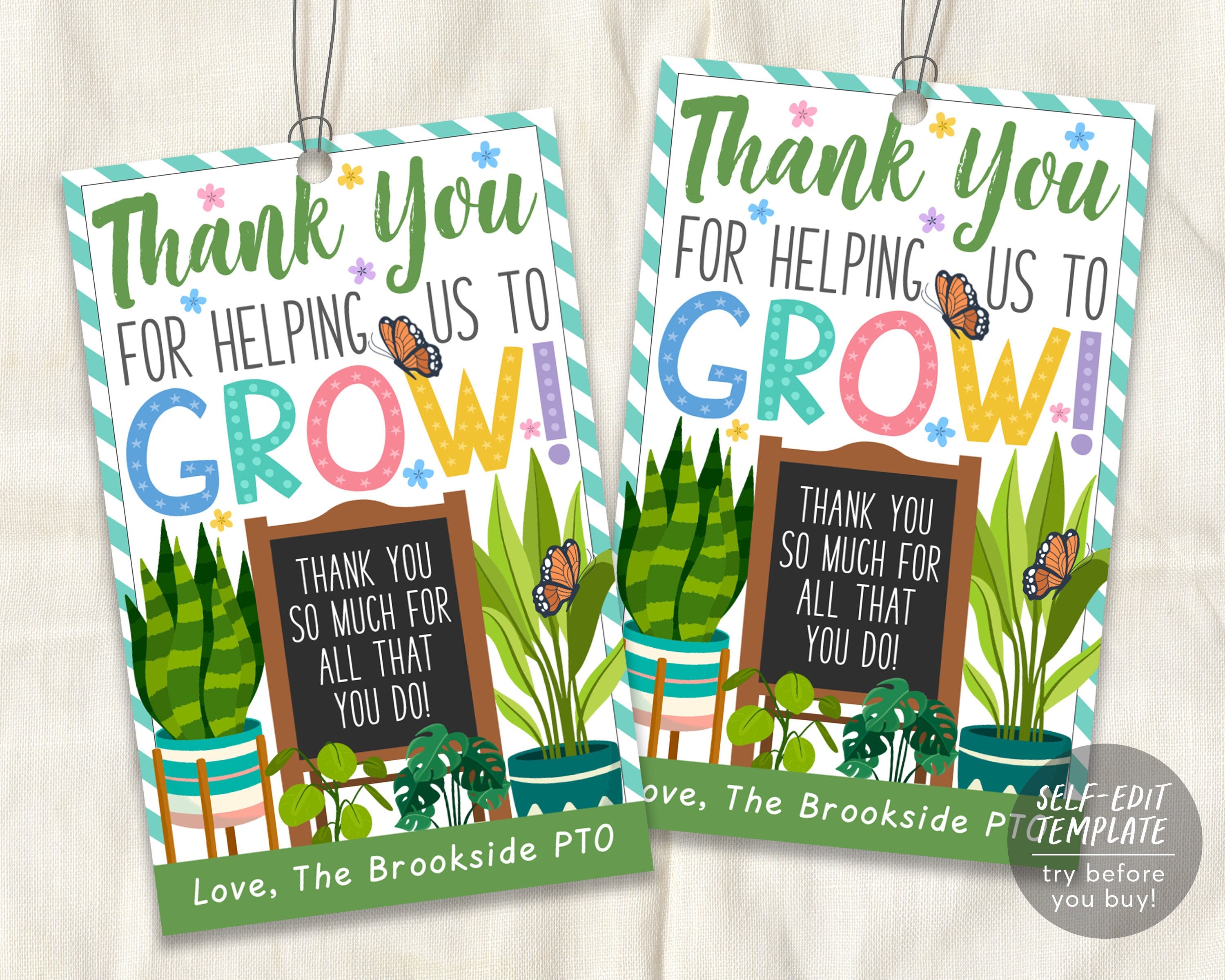 Thank You For Helping Us Grow Gift Tags Editable Template, Plants Gard ...