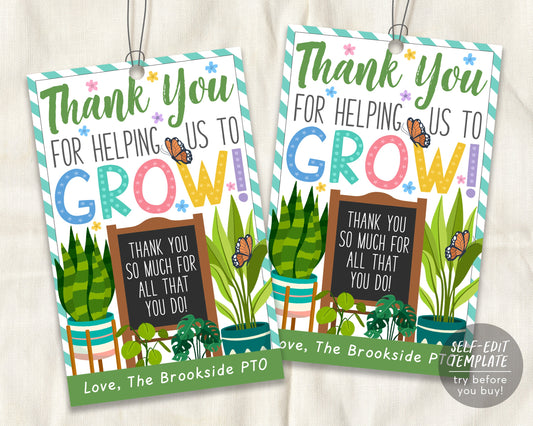 Thank You for Helping us Grow Gift Tags Editable Template