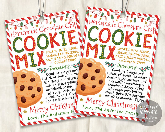 Cookie Recipe Christmas Gift Tag Editable Template