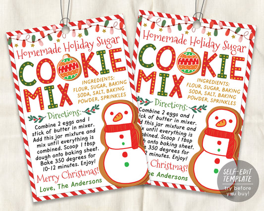 Sugar Cookie Recipe Christmas Gift Tag Editable Template